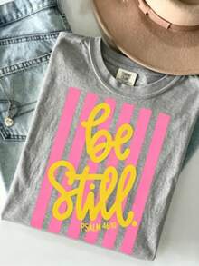 [100% Cotton] Be Still Shirt - Love Like Jesus Girly Pink Stripes T-Shirt Coquette Aesthetic Faith Spring Tee Unisex Women's & Men's Campus Daily Wear - 灰色 - 查看 1