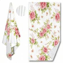 1 Peça Toalha Macia Floral Romântica, Estampa Delicada de Rosas Cor-de-Rosa, Toalha de Praia de Microfibra Super Absorvente e Secagem Rápida, Ideal para Férias na Praia, Banho de Sol, Presente para Amigos e Aniversário - A - Visão 7