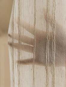 1Pc Beige Striped Linen Curtain, Tie-Up Roman Blind, Fashionable Semi-Transparent Curtain, Suitable For Kitchen, Bathroom, Small Windows - 1PC - View 6