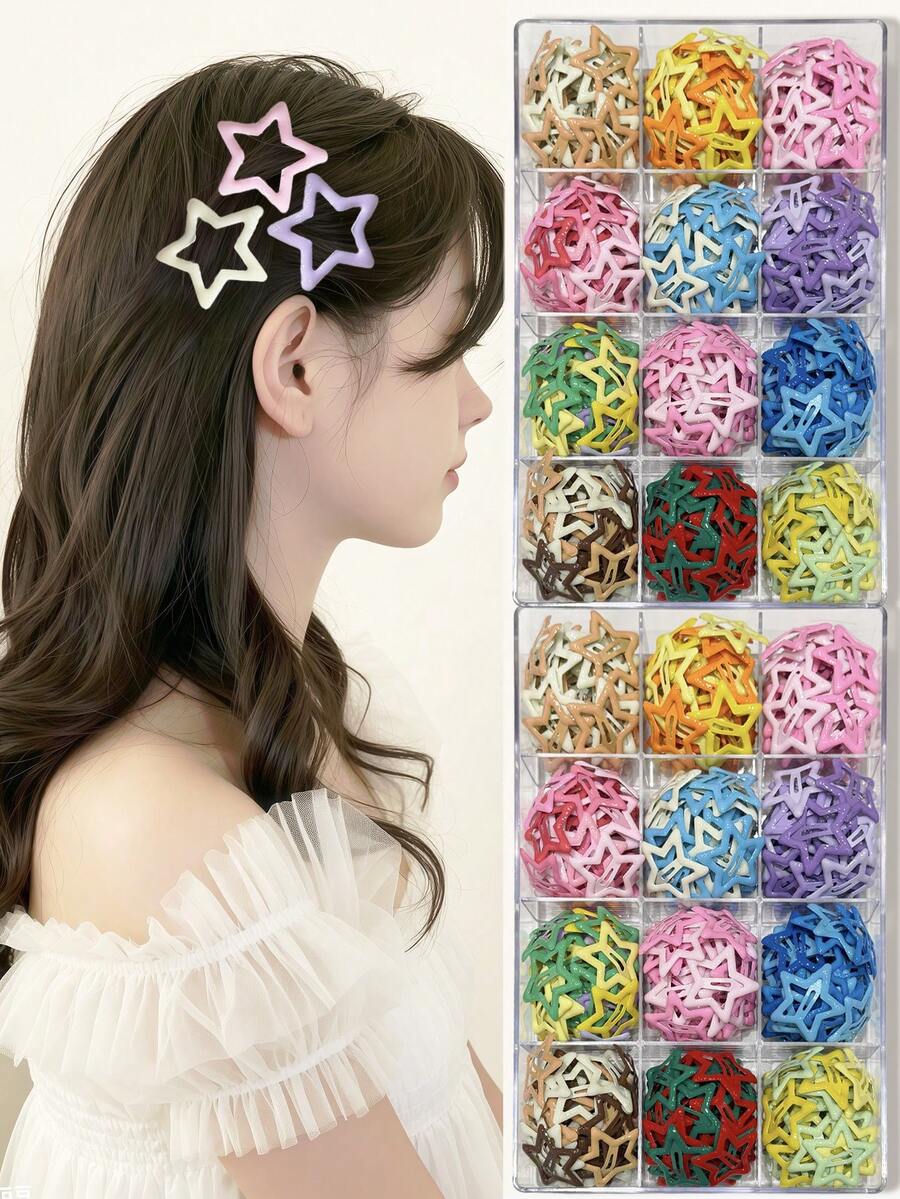 10pcs/30pcs/50pcs/100pcs Y2K Macaron Color Star Hair Clips, Cute Minimalist Five-Pointed Star BB Clips, Versatile Accessories Suitable For Teenage Girls And Women For Daily Wear, Performances, And Photo Shoots,Hair Claws - Apricot - View 1