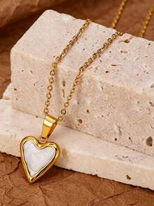 MONALLY 18K Gold Plated Stainless Steel Romantic Heart Necklace For Women, Dainty Mother Of White Love Pendant, Waterproof Hypoallergenic Jewelry Perfect Valentine's Day Anniversary Gift For Her - Pendant Necklace - View 5