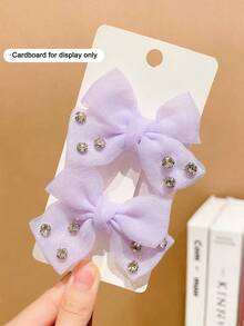 2pcs Girls Multi-Color Faux Pearl Bow Hair Clips - Mauve Purple - View 2