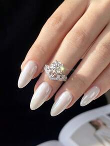 1 pieza Anillo de Moissanita de 2ct con Corona de Cinco Puntas Estampada en Plata de Ley 925 Elegante y Lujoso Perfecto para Compromiso Bodas Joyería Nupcial - Anillo de moissanita con corona de 2 quilates - Ver 3