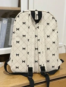 Large Capacity Women's Backpack, Minimalist Bow Design, Versatile Fashion, Small Casual Corduroy Mom Bag, Suitable For Students, School Essential - Multicolor - View 5