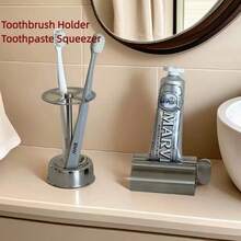 3pcs Toothbrush Holder And Toothpaste Dispenser Set, 304 Stainless Steel Material, Suitable For Bathroom Vanity Toothbrush Storage And Squeezing - Multicolor - View 3