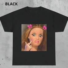Funny Doll Meme Graphic T-Shirt, Sarcastic Humor Tee - 黑色 - 查看 1