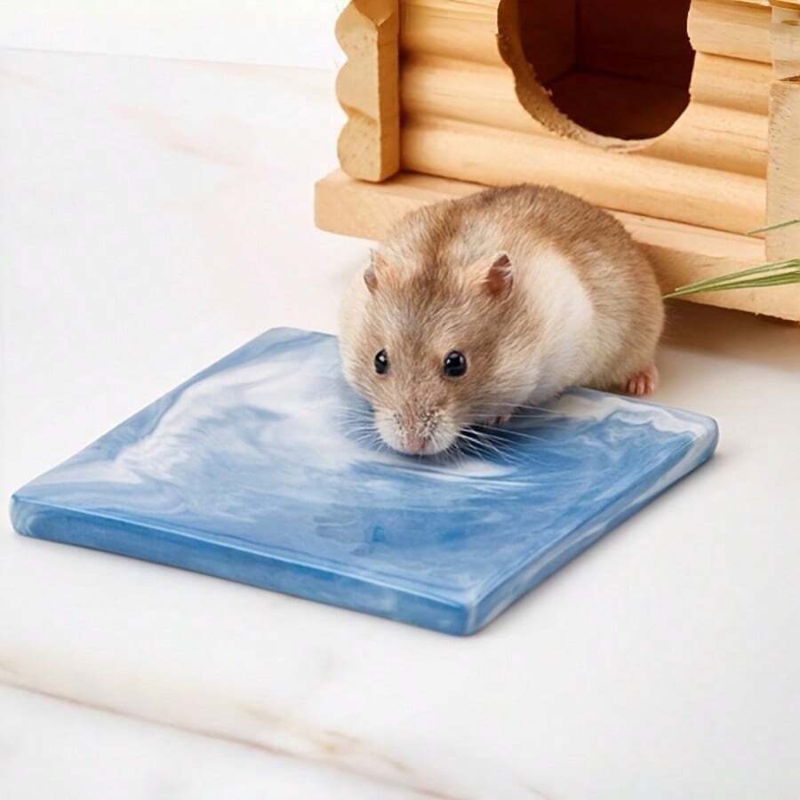 Hamster Summer Essential Cooling Marble Pattern Ice Bed - No Refrigeration Needed, Instant Cooling Upon Lying Down - Ceramic Material, Easy To Clean, Wear-Resistant And Bite-Resistant - Suitable For Hamsters, Mice And Other Small Animals, Ideal Choice For Expanding Small Animal Cages - Hamster - Small Animal Summer Essential Item