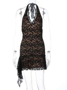 Vestido Nuevo Estilo Sensual Corte Corto Ajustado - Negro - Ver 4