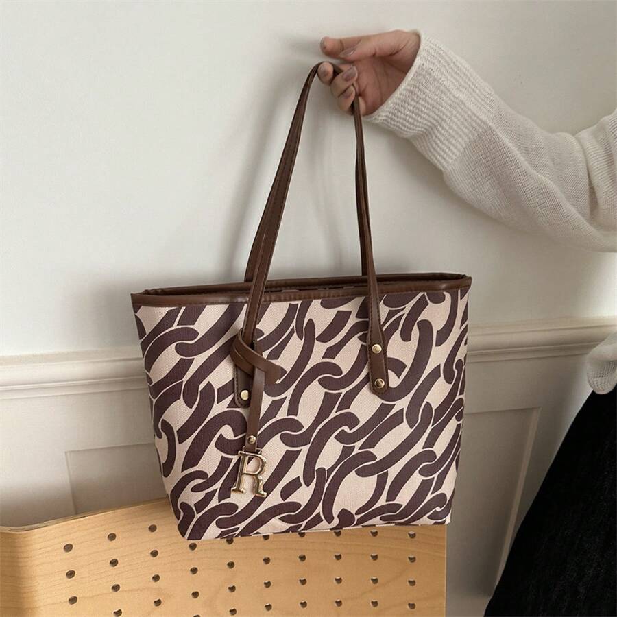 Bolso de cuero genuino de lujo, clásico y elegante, adecuado para uso diario y ceremonias. Nuevo bolso tote estampado versátil de verano 2026, bolso de jardín creativo y a la moda, bolso de hombro texturizado, bolso de mujer hecho a mano. - Café - Ver 1