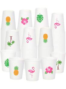 20/30pcs Hawaii Tropical Party Paper Cups, Disposable Cups With Flamingo, Pineapple, Hibiscus & Palm Tree Designs, Aloha Themed Drinkware For Luau, Pool & Summer Parties - View 1