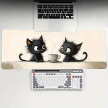 1pc Cute Black Cat & Coffee Cup Mouse Pad – Large Desk Mat (Gaming, Keyboard & Mouse), Non-Slip Base, Stitched Edges, Polyester Material, Rectangular, Ideal For Home Office Use - Mouse Pad - View 9