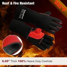 Cowhide Heavy Duty Work Gloves, 16-In Thermal Long Sleeve Heat/Fire Resistant Stick, MIG, TIG Welding & Forge Use, Heavy Duty Gloves - 1 - View 4