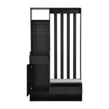 Mobile da ingresso con panca contenitore imbottita, scarpiera multifunzionale con pannello forato, mobile moderno con 4 ganci per ingresso o lavanderia, bianco, H 180/L 100/P 35 cm - nero - Visualizzare 7