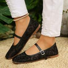 Women's French Style Mesh Lace Shoes, Versatile Black Commuter Shoes, Gentle Outdoor Wear - Black - View 4
