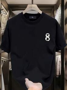 Men's Casual Oversized Short-Sleeved T-Shirt With A Modern Print, Made Of Thick, Pure Fabric, Perfect For Summer And Versatile For Various Outfits. - 黑色 - 查看 2