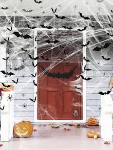 Halloween 200g Spider Web, 60pcs Fake Bats And 40pcs Fake Spiders. Halloween Theme Party Decoration, Suitable For Indoor And Outdoor Spaces, Create A Spooky Atmosphere For Halloween - Suitable For Garden, Haunted House And Party Indoor And Outdoor Halloween Party Supplies, Halloween Gift - B - View 3