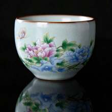1/2/3/4/5 Pieces / Celadon Glaze / Ginkgo Leaf / Butterfly And Flower Pattern / Ru Kiln Cup / Crackle Glaze / Cultivatable / Personal Exclusive / Ceramic Tea Cup / Elegant Tea Accessory / 50ml / Delicate And Exquisite - Multicolor - View 4