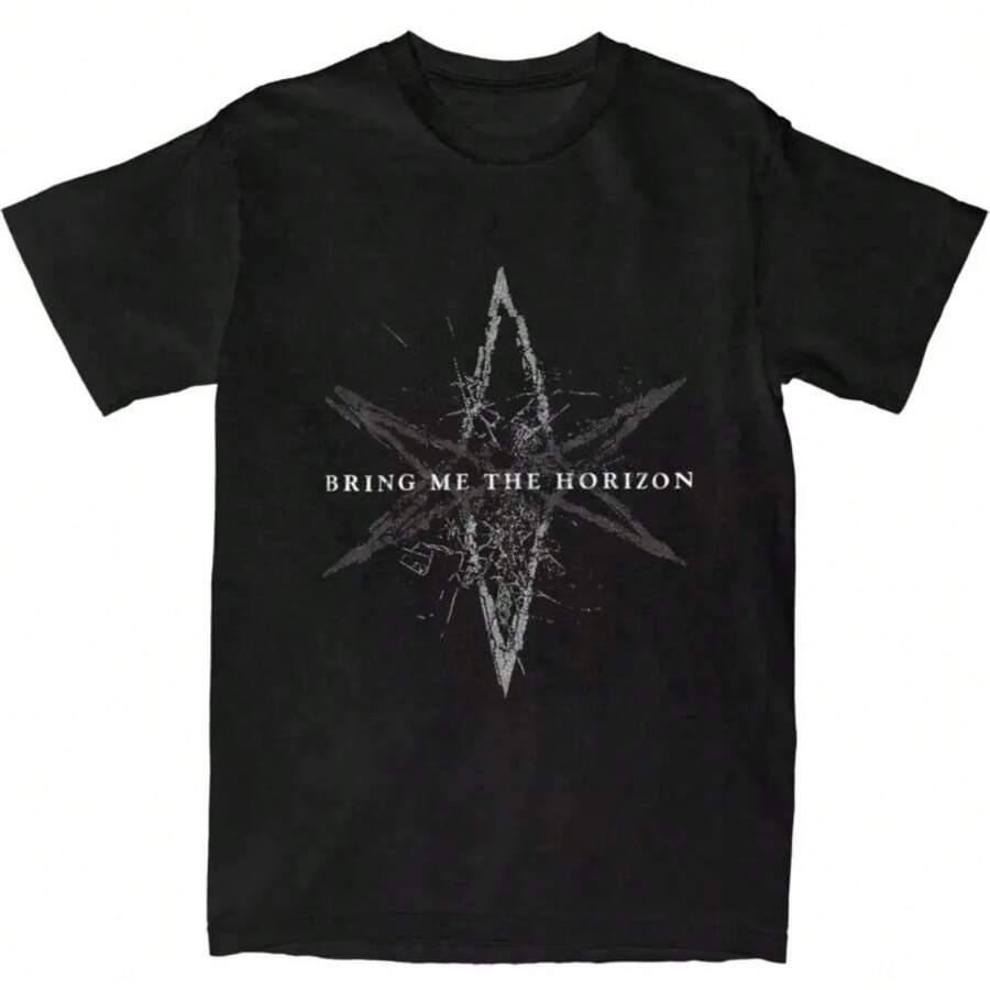 Camiseta para Hombre y Mujer BMTH Bring Me The Horizons, Camisetas Harajuku de Música Metal Gótica, Camiseta Y2K Casual de Algodón, Tops Oversized - Negro - Ver 1