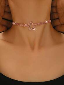 1pc Women's Star Rhinestone Y2K Style Necklace, Suitable For Party And Holiday - Pink - View 2