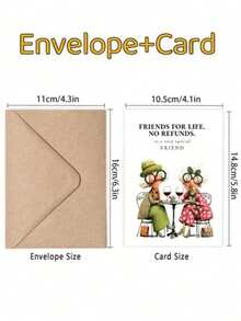 1pc "Friends For Life, Non-Refundable" Funny Best Friend Birthday Card With Envelope, Humorous Friendship Greeting Card - Multicolor - View 7