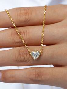 ConiiW A 925 Sterling Silver 1-Carat Heart-Shaped Moissanite Bezel Necklace For Women, Perfect For Everyday Wear, Vacations, And Dates. - Gold - View 3