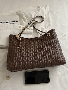 Bolso de mano de gran capacidad para mujer, bolso de hombro con cadena elegante, nueva bolsa de moda para debajo del brazo, bolso de lino retro - Café 3 - Ver 9