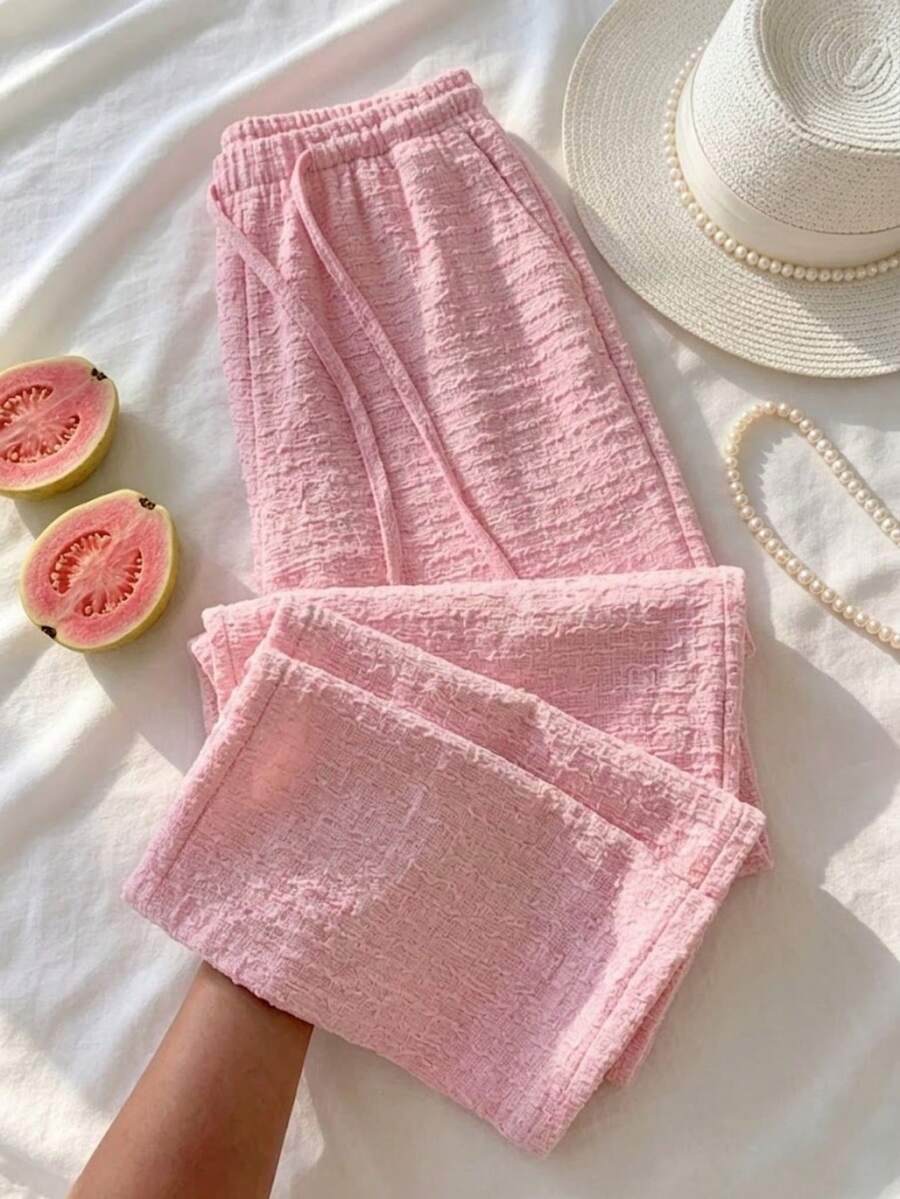 Quần ống rộng cạp cao dây rút dáng rộng nữ phong cách thường ngày, phong cách du lịch thanh lịch, phù hợp cho đi biển, văn phòng, hằng ngày, hẹn hò, tiệc tùng, thiết kế đa năng. Trang phục nữ thường ngày mùa hè, trang phục du lịch. Quà tặng lý tưởng cho bạn bè và gia đình. - Hồng - Xem 1