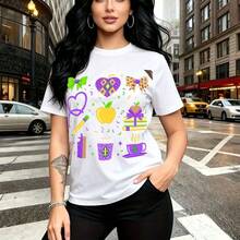 Camiseta de mujer con estampado de diseño vibrante y moderno - prenda casual de cuello redondo, ajuste cómodo y fresco, estilo urbano y versátil - ideal para el Día de la Madre, cumpleaños y regalos perfectos para mamá, esposa, novia, hermana mayor y - Blanco - Ver 1