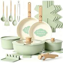 Kitchen 21 Pcs Pots And Pans Set, Nonstick Ceramic Cookware Set, Large Capacity, Induction Compatible, Frying Pans Saucepans, Sage Green - View 1