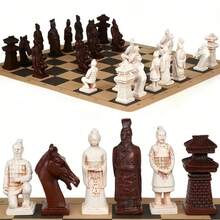 Easytoday 大尺寸國際象棋套裝,做舊飾面,兵馬俑風格棋子,加重棋子,43cm/16.93英吋棋盤,創意娛樂遊戲,聖誕節與節日禮物 - 彩色 - 查看 6