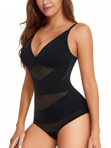 Body moldeador de cuerpo completo para mujer, con cuello en V, compresión, control de abdomen y levantamiento de glúteos, a la moda - Azul - Ver 7