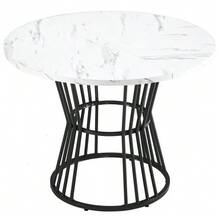 White Kitchen Table With Metal Base (1 Piece), Sturdy Metal Frame, Modern Marble Look - Or Dining Table, Breakfast Table - And Restaurant Table, White/Gold - Black - View 8