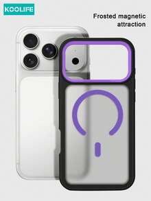 Koolife 1pc Black And Purple Neon Contrast Magnetic Phone Case, PC+TPU Anti-Slip Protective Shell, Matte Transparent Back Panel, MagSafe Compatible, Shockproof Phone Case Compatible With Apple 17/17pro/17promax - Purple - View 7