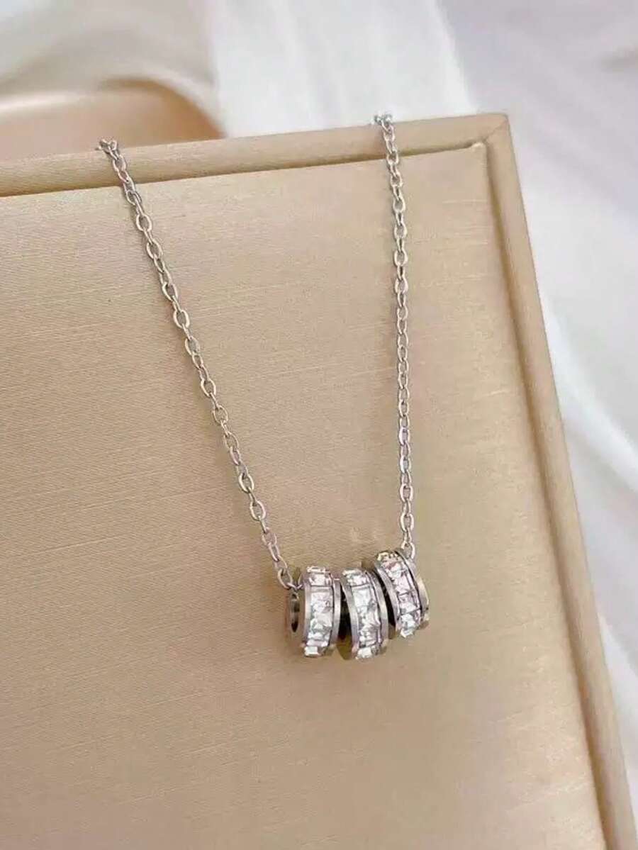 1 chiếc dây chuyền thép không gỉ vòng đôi đính đá rhinestone số La Mã đan xen phong cách tối giản bán chạy nhất, phù hợp cho nữ đeo hàng ngày, làm quà tặng, dự tiệc và mặc thường ngày - Bạc - Xem 1