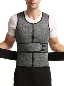 Men's Gym Sports Vest With Double Waistbands, Neoprene Sweat-Enhancing, Gray Shaping, Sports Shirt Style - Grey - View 4