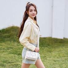Bolso de Cuero Genuino para Mujer, Elegante Bolso de Mano y de Hombro para Oficina, Citas y Fiestas, Bolso Pequeño Cuadrado Bordado a la Moda, Nuevo Bolso Versátil con Cadena para Mujer 2026, Bolso de Hombro de Alta Gama, Bolso Pequeño al por Mayor - Caqui - Ver 6