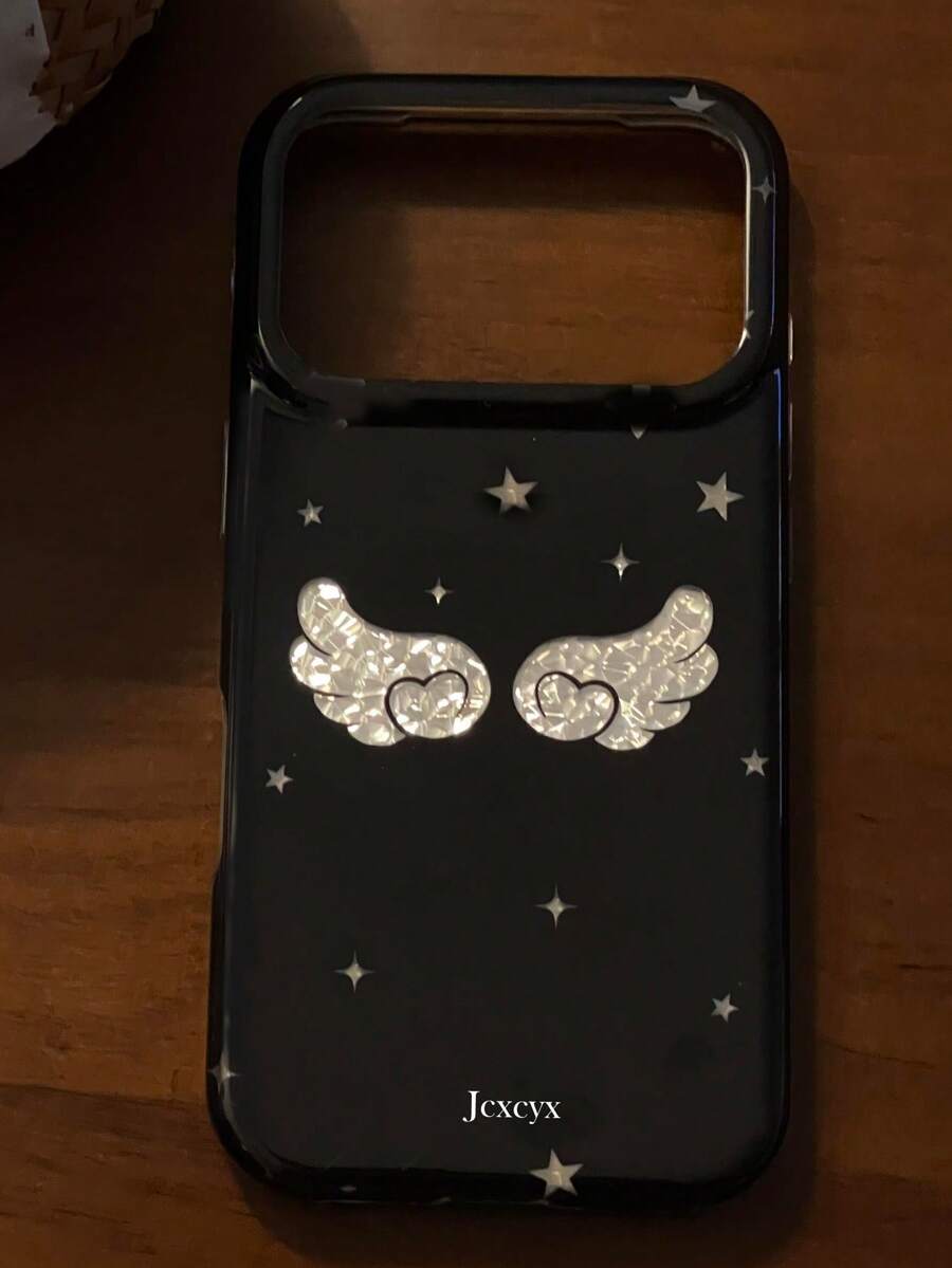 Cute Star Angel Wing Glitter Shell Rhinestone Pattern Phone Case Compatible With IPhone 17 Pro Max, 16, 15, 14, 13 Pro Max, 17, 13, Y2K Style Transparent Soft Case