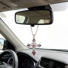 1pc Creative Personalized Fashion Cross Necklace Pendant Car Rearview Mirror Decorative Hanging Ornament - Cross - View 3
