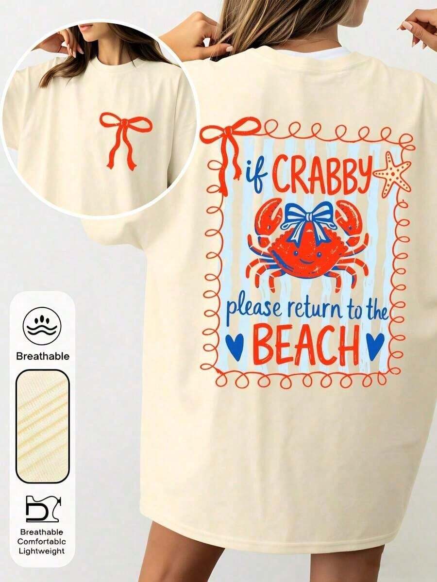 1 Piece Women's Graphic T-Shirt With "If You're In A Bad Mood, Please Go Back To The Beach" Print, 100% Cotton, Double-Sided Print, Casual Summer Style, Plus Size. | Clothing - 軍綠色 - 查看 1