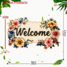 Bohemian Vintage Floral Welcome Sign 8*8 Inch Round Wooden Wall Decor With Artificial Flower Accents, Farmhouse Porch Decoration, Ideal For Rustic Style Lovers - A - View 6