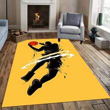 Basketball-Themed Rug - Bright Yellow With Dynamic Player Designs, Ideal For Decorating Living Rooms Or Bedrooms And Adding A Warm Style.Attractive, Comfortable And Easy To Clean.Fashionable Rug, Basketball Fan - 60x90cm - View 1