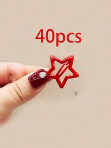Conjunto de 8 peças de ganchos de cabelo femininos vermelhos em metal com estrela, adequados para uso diário, acessório de cabelo doce com pentagrama, garras de cabelo - Vermelho - Ver 9