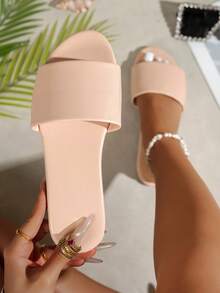Sandales noires rétro à une bride, sandales plates à bout rond antidérapantes pour femmes - Rose bonbon - Voir 2