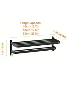 23.6 Inch Black Towel Rack, Suitable For Bathroom Towel Rack, With Double Bars, Wall Mounted Holder For Washroom, With Hooks, Stainless Steel Hotel Bathroom Rack (15/19/23.6 Inch) - Black - View 13
