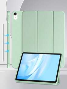 1個 矽膠平板保護殼 抹茶綠 平面款 適用於 Ipad Mini 1/2/3/Mini4/Mini5/Mini6/Mini7/Air/Air2/9.7/10.2/10.5/Air4/Air5/10.9/Pro 11-Inch/10th Gen/ Air 11-In.(M2)-2024/ Pro11-In.(M4)-2024/Air 11-Inch (M3) 2025/ (A16) 11 Inch 11th Generation 2025/ Air 8(M4)2026(11-Inch) 機型，三折支架，TPU 軟邊防摔耐磨，蜂巢散熱，磁吸休眠/喚醒，極簡輕量折疊平板保護殼，無筆槽 - 抹茶綠 - 查看 3