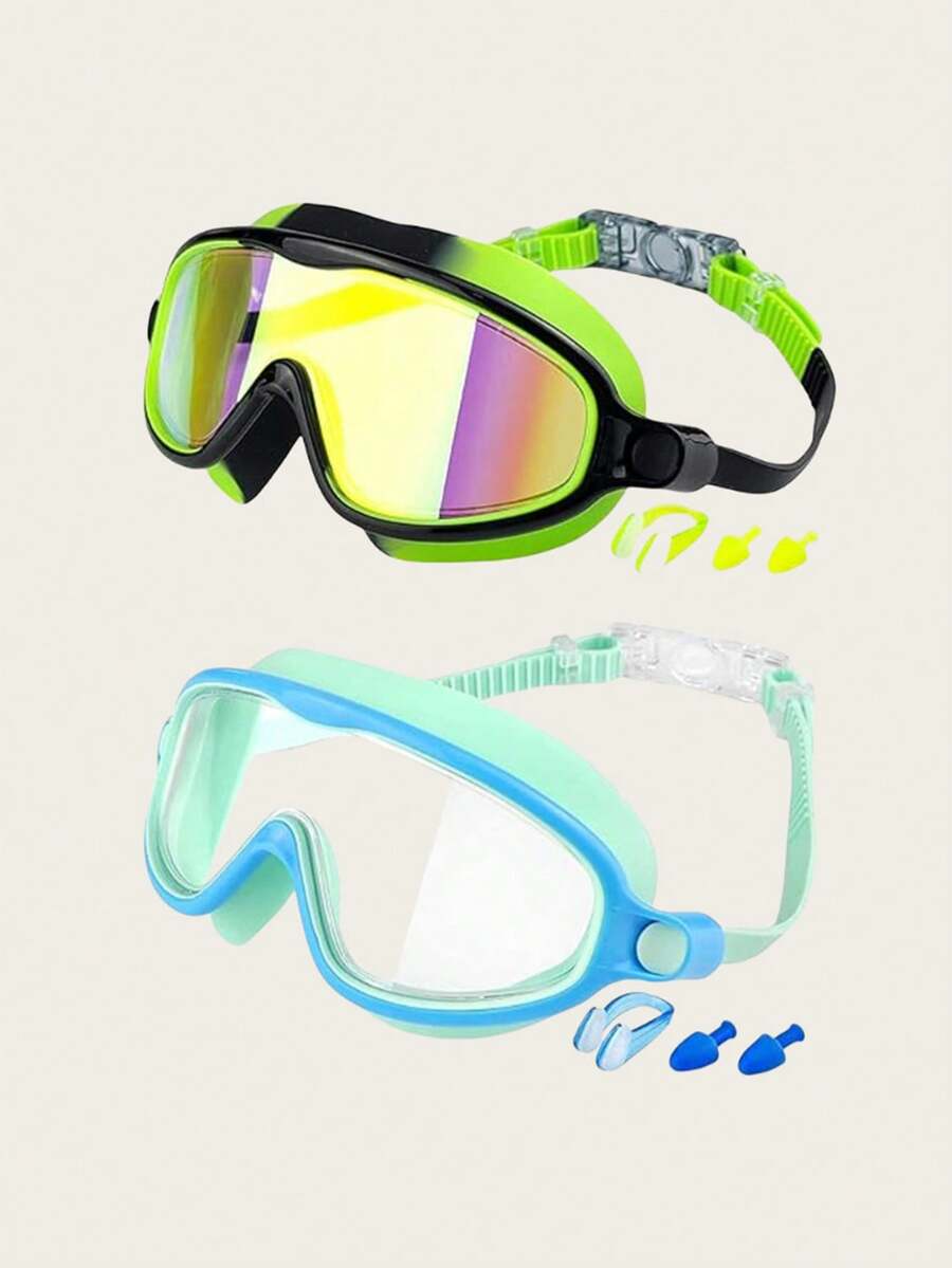 Swim Goggles 2 Packs Anti-Fog Wide View Swimming Goggles For Teenagers, There Are Two Sets Of Swimming Goggles/Goggles+Nose Clip Earplugs, Which Are Essential For Summer Swimming And Beach Activities, Pool Essentials, Beach Essentials - Multicolor - View 1