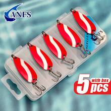 ANFS 5pcs Metal Fishing Lures - Rotating Lures With Portable Storage Box, Hard Metal Lures, Spoon-Shaped Blade Fishing Lure Set - Multicolor - View 4