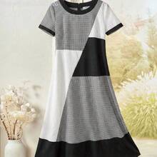Yunuo Menswear  Vestido casual de fiesta de cuello redondo con bloques de color para mujer - Celeste - Ver 4