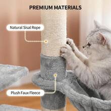 HaluPeit Arbre à chat XL de 185,5 cm de haut, avec deux plateformes d'observation et deux niches ombragées, structure renforcée et stable, idéal pour les chats Maine Coon et convient également à plusieurs chats, gris clair. - Gris pâle - Voir 4