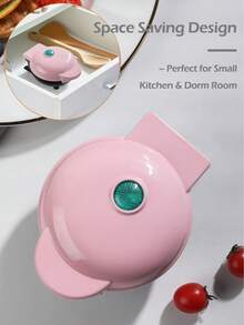 SCISHARE 1pc Mini Waffle Maker, 10cm Waffle Mold, Water-Based Non-Stick Coating, Easy To Clean, 350W Fast Heating, Compact Design For Drawer Storage, EU Plug, 70cm Power Cord - Ideal For Children And Families To Make Breakfast On Trips And In Small Kitchens, Just Add Batter (Pink Heart Design) - Pink️ - View 6